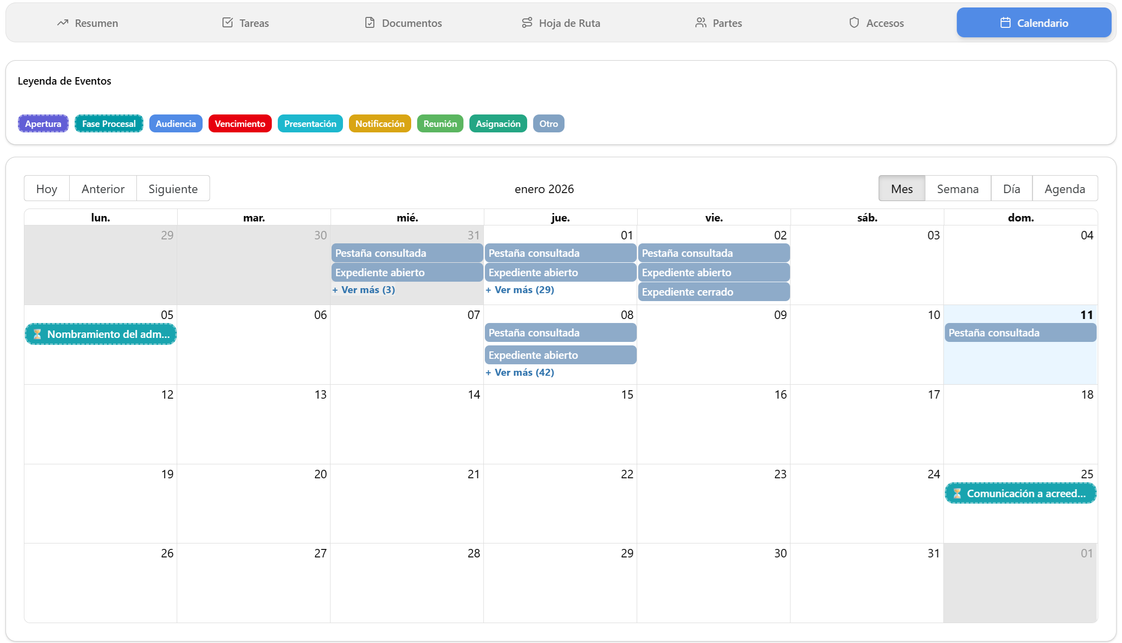 Calendario Integrado - Módulo de Gestión de Expedientes en LexFlow